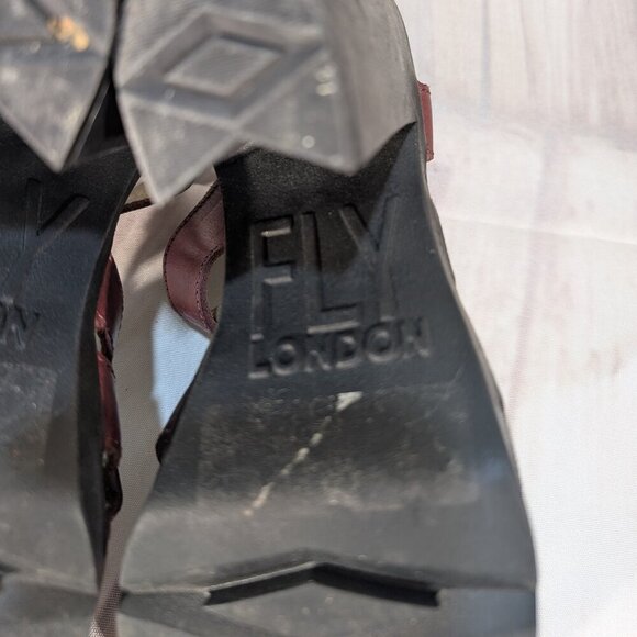 Fly London Red Maroon Leather Heeled Mary Jane Sandals Size 37 - Picture 6 of 10